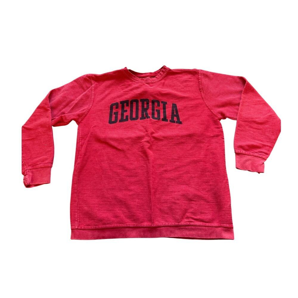 Georgia Women's Crewneck Pullover, Size Medium, Red and Black, 100% Cotton